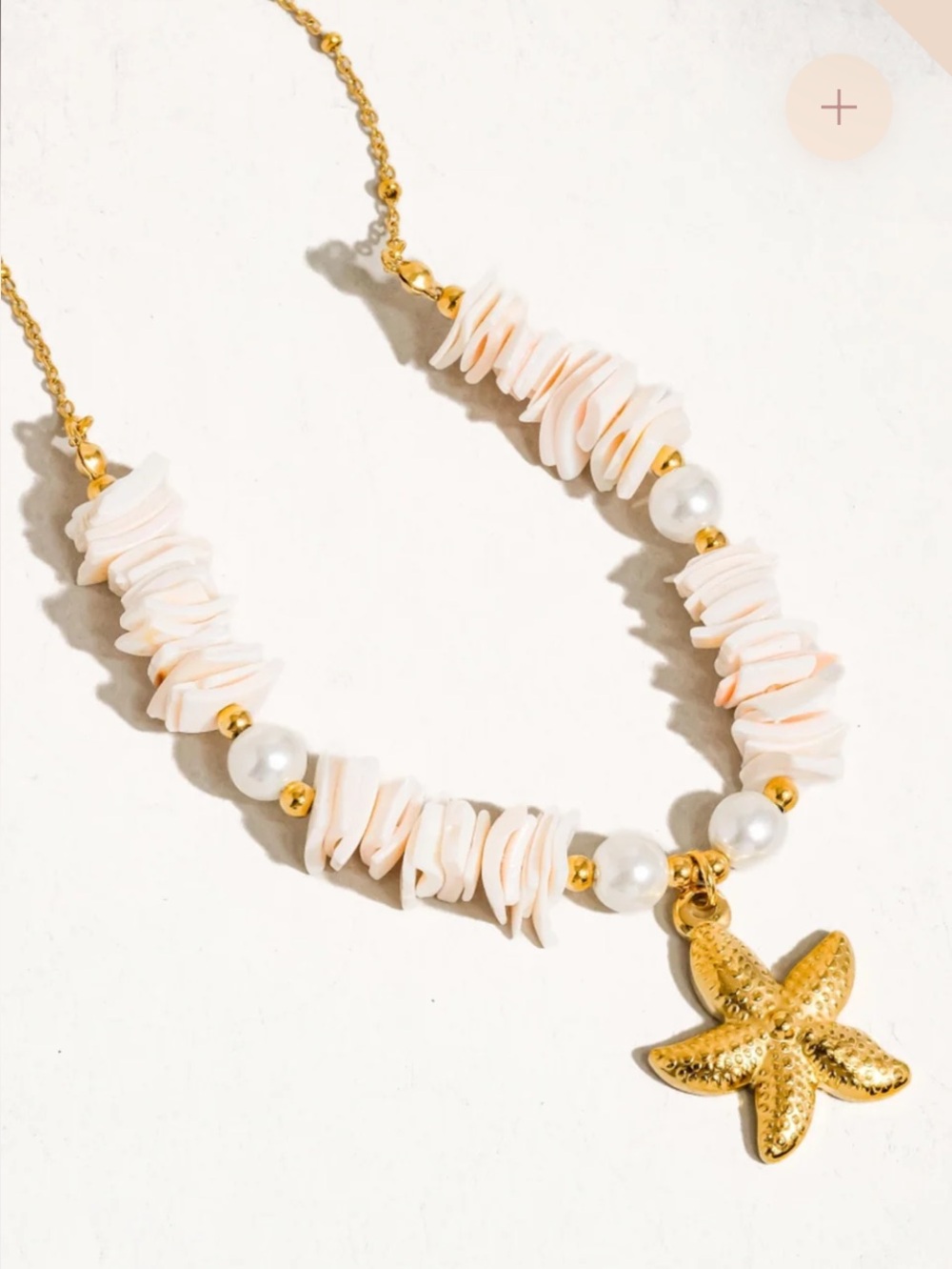 NEW SHELL Sea STAR Starfish NECKLACE GOLD Pearl Coral Pink